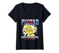 Donna Rooster Fighter Piyoko Kicking Action Pose Anime Maglietta con Collo a V