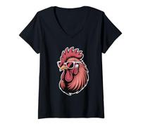 Donna Rooster in Sunglasses, Cool Rooster Lovers Maglietta con Collo a V
