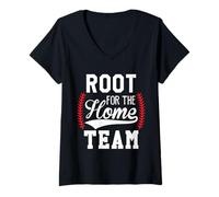 Donna Root for The Home Team Baseball Game Day Funny Baseball Mom Maglietta con Collo a V
