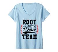 Donna Root for The Home Team Baseball Mom Funny Baseball Game Day Maglietta con Collo a V