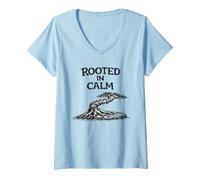Donna Rooted in Calm Divertente Camicia Zen da Giardinaggio Maglietta con Collo a V