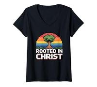 Donna Rooted in Christ Maglietta con Collo a V