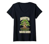 Donna Roots Taking Shape Bonsai Pianta Maglietta con Collo a V