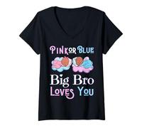 Donna Rosa Blu Bro Loves You Baby Shower Genere Reveal Brother Maglietta con Collo a V