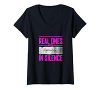Donna Rosa Colore Real Ones Move in Silence Grafica Rosa Maglietta con Collo a V