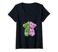 Donna Rosa e Verde Stay On My Good Side Grafica verde e rosa Maglietta con Collo a V