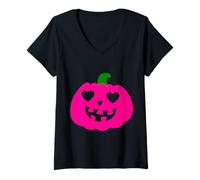 Donna Rosa Halloween Cuore Zucca Jack-o-Lantern Sinistro Haunt Maglietta con Collo a V