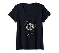 Donna Rosa intricata circondata da spine nere Maglietta con Collo a V