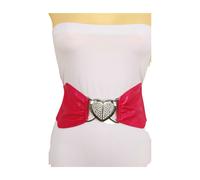Donna Rosa Largo Fascia Elastica Moda Cintura Metallo Argento con Cuori Fibbia S