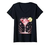 Donna Rosa Martini con Lime Cocktail Party Bere Alcool Adulto Maglietta con Collo a V