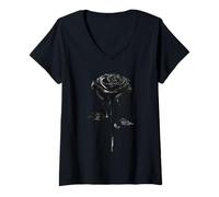 Donna Rosa Nera Fiore Botanist Garden Flower Rose Maglietta con Collo a V