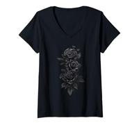 Donna Rosa Nera Fiore Botanista Giardino Giardinaggio Fiore Rosa Maglietta con Collo a V