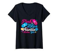 Donna Rosa o Blu Auntie Loves You Gender Reveal Maglietta con Collo a V