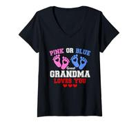 Donna Rosa O Blu Great Grandma Loves You Gender Reveal Maglietta con Collo a V