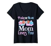 Donna Rosa O Blu Mamma Loves You Baby Shower Genere Rivela Mamma Maglietta con Collo a V