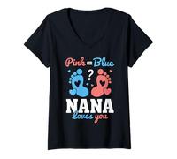 Donna Rosa o Blu Nana Loves You Baby Gender Reveal Party Maglietta con Collo a V