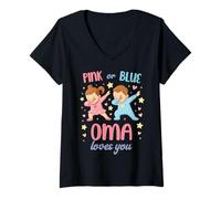 Donna Rosa O Blu Nonna Loves You Baby Maglietta con Collo a V