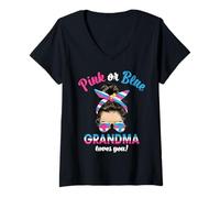 Donna Rosa O Blu Nonna Loves You Disordinato Bun Donne Genere Rivela Maglietta con Collo a V