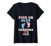 Donna Rosa o Blu Nonna Loves You Gender Reveal Baby Shower Maglietta con Collo a V