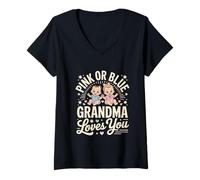 Donna Rosa O Blu Nonna Loves You Nero Bambino Sesso Rivela Maglietta con Collo a V