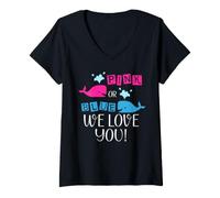 Donna Rosa o Blu We Love You Gender Reveal Maglietta con Collo a V