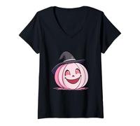 Donna Rosa Strega Zucca Camicia Carino Girly Halloween Ottobre 31 Cappello Maglietta con Collo a V