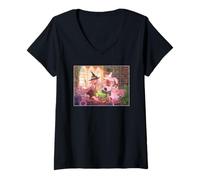 Donna Rose Library Witches Cozy Witchcore Magistrale Magie Pozioni Gatti Maglietta con Collo a V