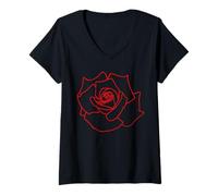 Donna Rose Rosse Rosas True Love Retro Estetica Vintage Boho Art Maglietta con Collo a V