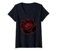 Donna Rose Rosse Rosas True Love Retro Estetica Vintage Boho Art Maglietta con Collo a V