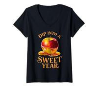 Donna Rosh Hashanah Capodanno ebraico Shana Tova Miele di mele 5785 Maglietta con Collo a V