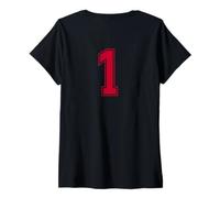 Donna Rosso 1 Numero Uniforme Numerata Squadra Sportivo Maglietta con Collo a V