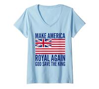 Donna Rosso Bianco Blu Royal American British Flag Vector Maglietta con Collo a V