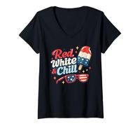 Donna Rosso Bianco e Freddo Retro Patriottico 4 luglio Grafica Maglietta con Collo a V