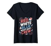 Donna Rosso, bianco Patriotico Night Shift Infermiera Crew 4 Maglietta con Collo a V