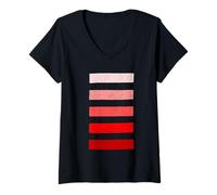 Donna Rosso Grunge Sfumature Strisce Grafica Rossa Maglietta con Collo a V