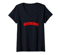Donna Rosso Non comune Raro Rosso Grafica Maglietta con Collo a V