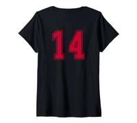 Donna Rosso Numero 14 Uniforme Numerata Squadra Sportivo Maglietta con Collo a V