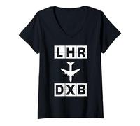 Donna Rotta Aerea LHR per DXB Londra Dubai Maglietta con Collo a V