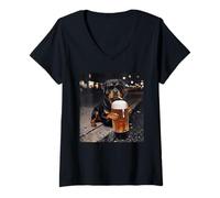 Donna Rottweiler Cane Bere Birra Fumare Animale Meme Uomini Donna Maglietta con Collo a V