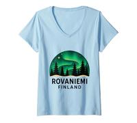 Donna Rovaniemi Finlandia Aurora boreale Aurora Borealis Pinna Artico Maglietta con Collo a V