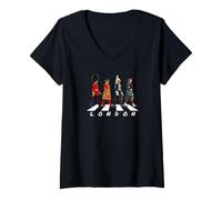 Donna Royal London - Guardie Britanniche e Attraversamento di Abbey Road Maglietta con Collo a V