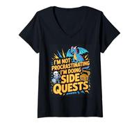 Donna RPG Gamer Not Procrastinating Side Quest Funny Men Boys Kids Maglietta con Collo a V