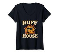 Donna Ruff House - Occhiali da sole divertenti per cani e cuccioli Maglietta con Collo a V