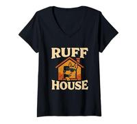Donna Ruff House - Occhiali da sole divertenti per cani e cuccioli Maglietta con Collo a V