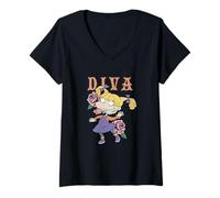 Donna Rugrats Angelica Diva Roses Bold Retro Look Maglietta con Collo a V