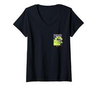 Donna Rugrats Reptar Green Dinosaur Left Chest Maglietta con Collo a V