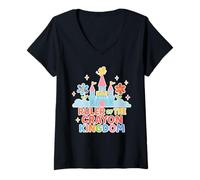 Donna Ruler Of The Crayon Kingdom Kindergarten Ragazzi Ragazze Insegnanti Maglietta con Collo a V