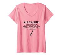 Donna Rulerogue a Player Notorious for Slightly Bending The Rules Maglietta con Collo a V, Rosa, M