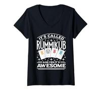 Donna Rummikub Gioco Giocatore King Queen Joker chiamato Rummikub Maglietta con Collo a V