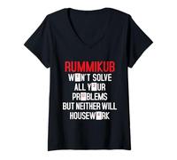 Donna Rummikub Player Joker King Queen Problemi di gioco Rummikub Maglietta con Collo a V